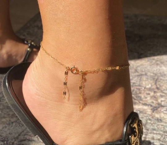 Lace Chain Anklet | Reflective Bar Chain with Double Dangle Detail